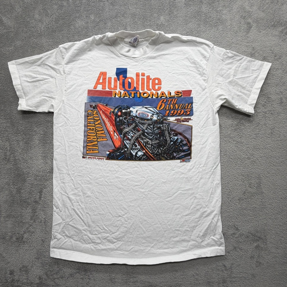 Vintage Sport Service Shirt Mens XL White Autolite Nationals 1993 Tee 1990s